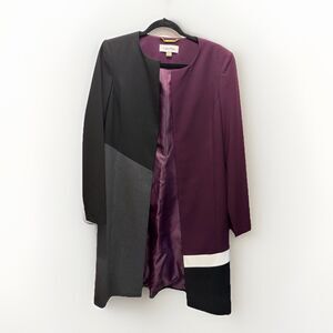 Calvin Klein Women's Long Blazer Over Coat Size 12 Colorblocked Open-Front NWT